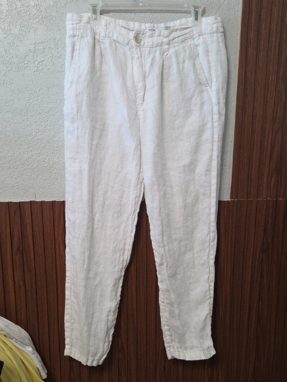 Zara Man White 100% Linen Straight Leg Trousers Summer Beach Size 31 X26